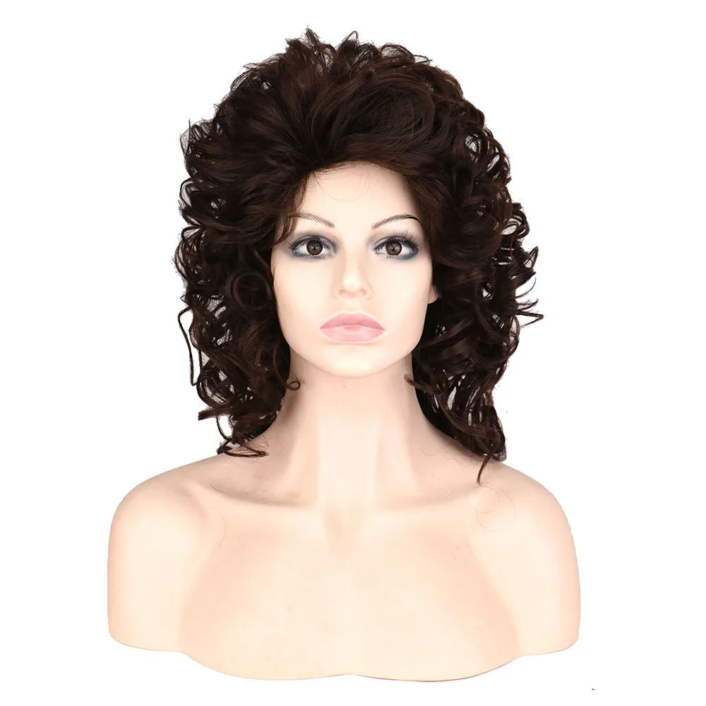 Classic Curly Wig Hair Synthetic Natural Cosplay Brown WIth Blonde Heat Resistant Daily Wigs