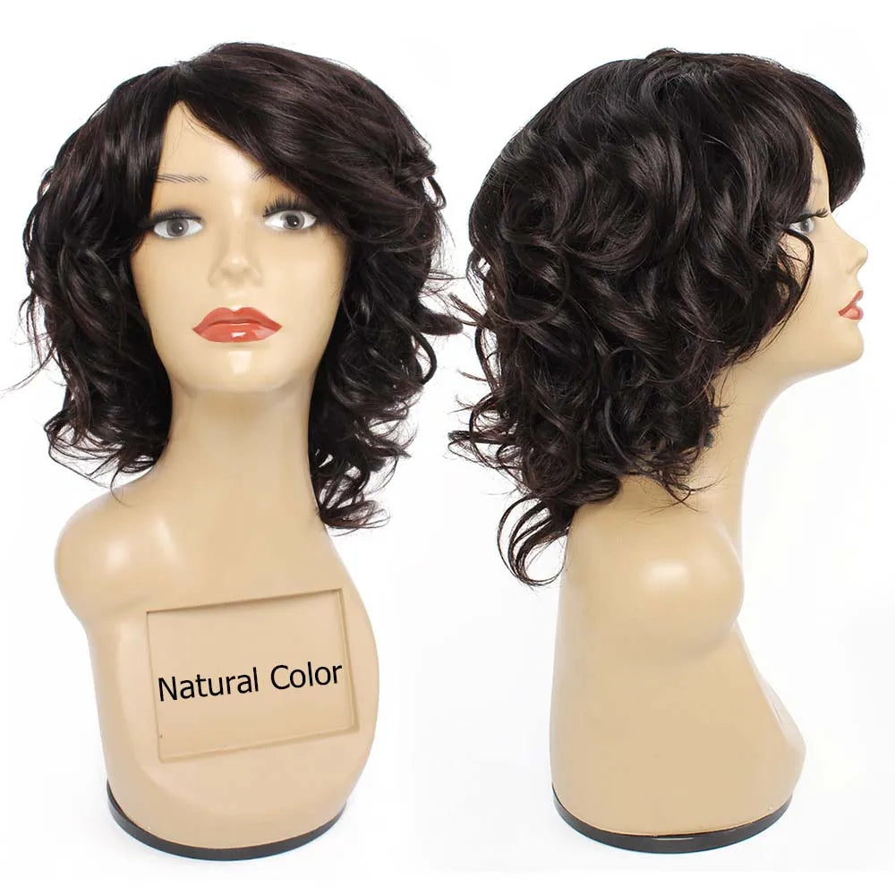 Short Full Wig, 100% Human Hair Body Wave Romance Curl Loose Style