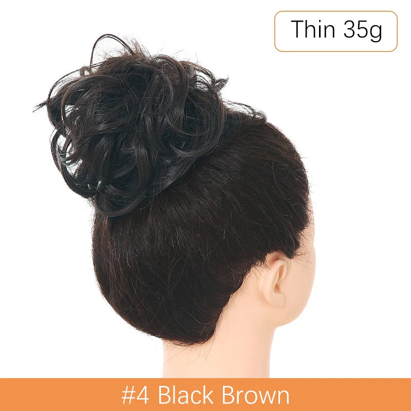 Synthetic Messy Bun Chignon Scrunchies, Wrap Curly Ponytail Hairpiece