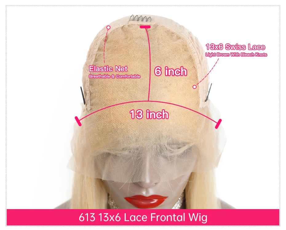 Invisible Drawstring 613 Blonde, 13x4 Body Wave Lace Front Wig Preplucked Brazilian