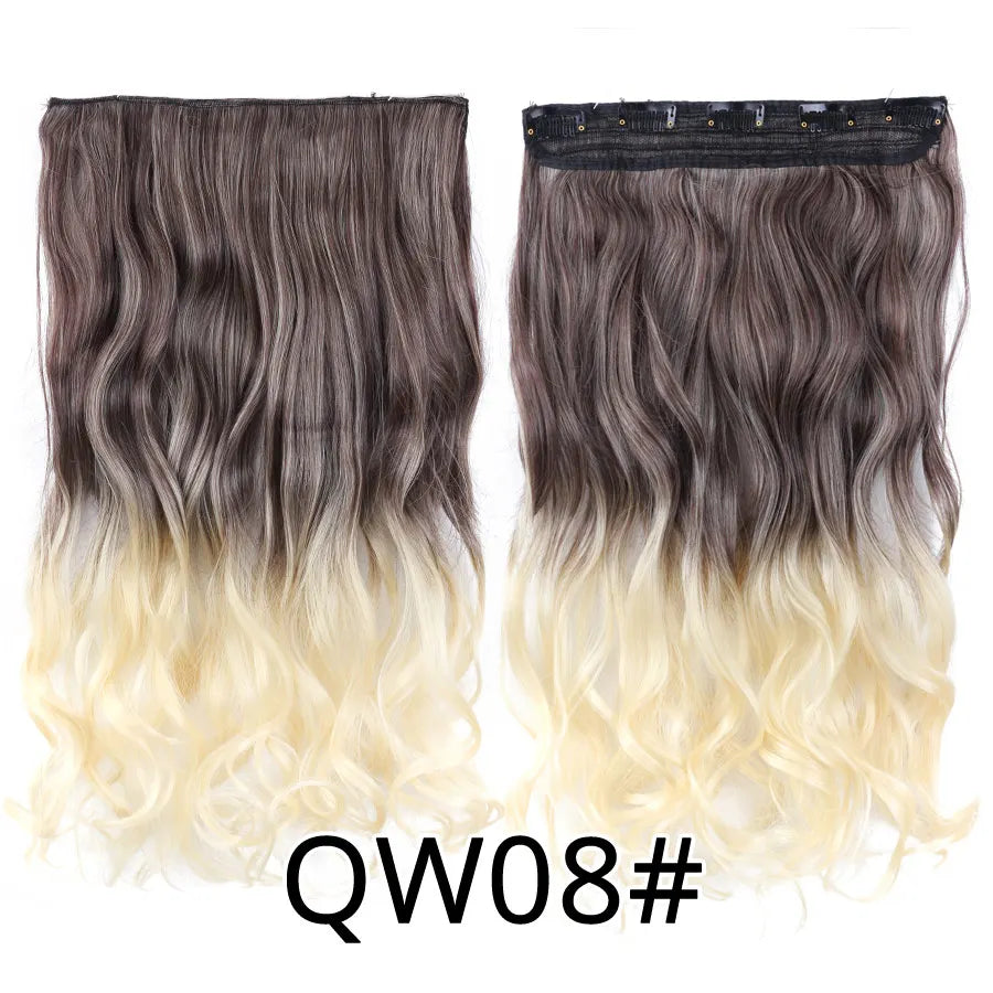 Synthetic 22Inch Clips in Hair Extension Long Straight 5Clip Ombre Black Brown