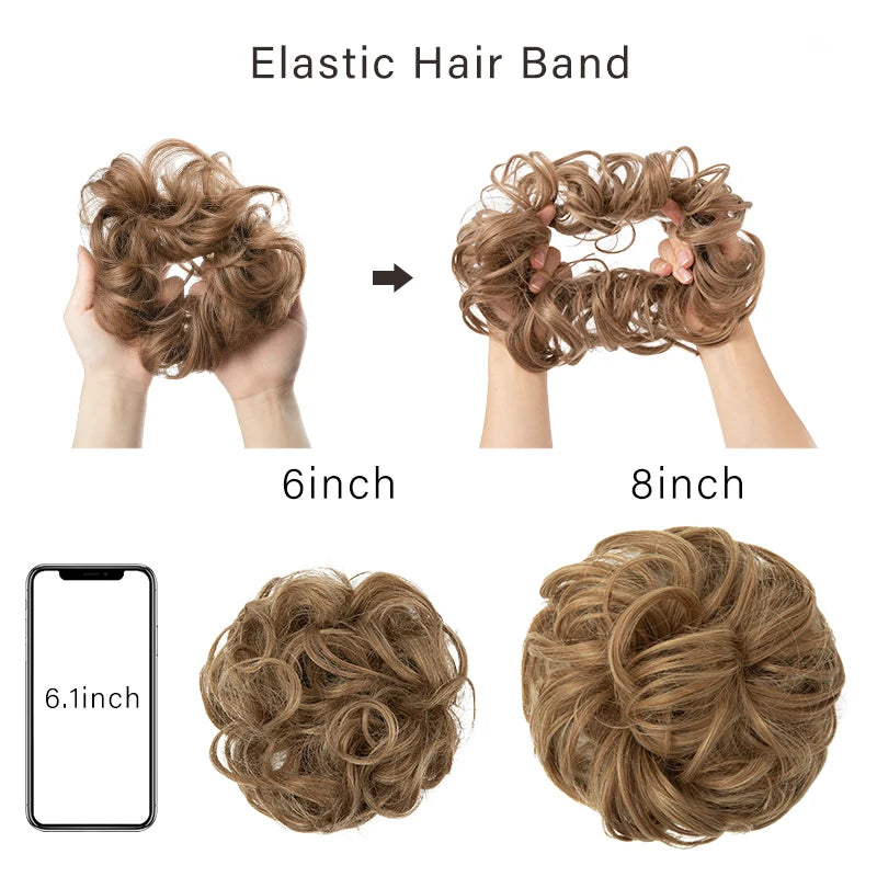 Synthetic Messy Bun Chignon Scrunchies, Wrap Curly Ponytail Hairpiece