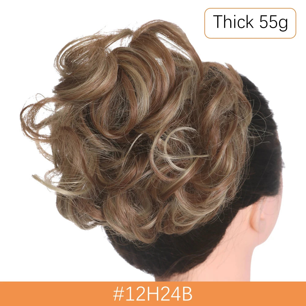 Synthetic Messy Bun Chignon Scrunchies, Wrap Curly Ponytail Hairpiece