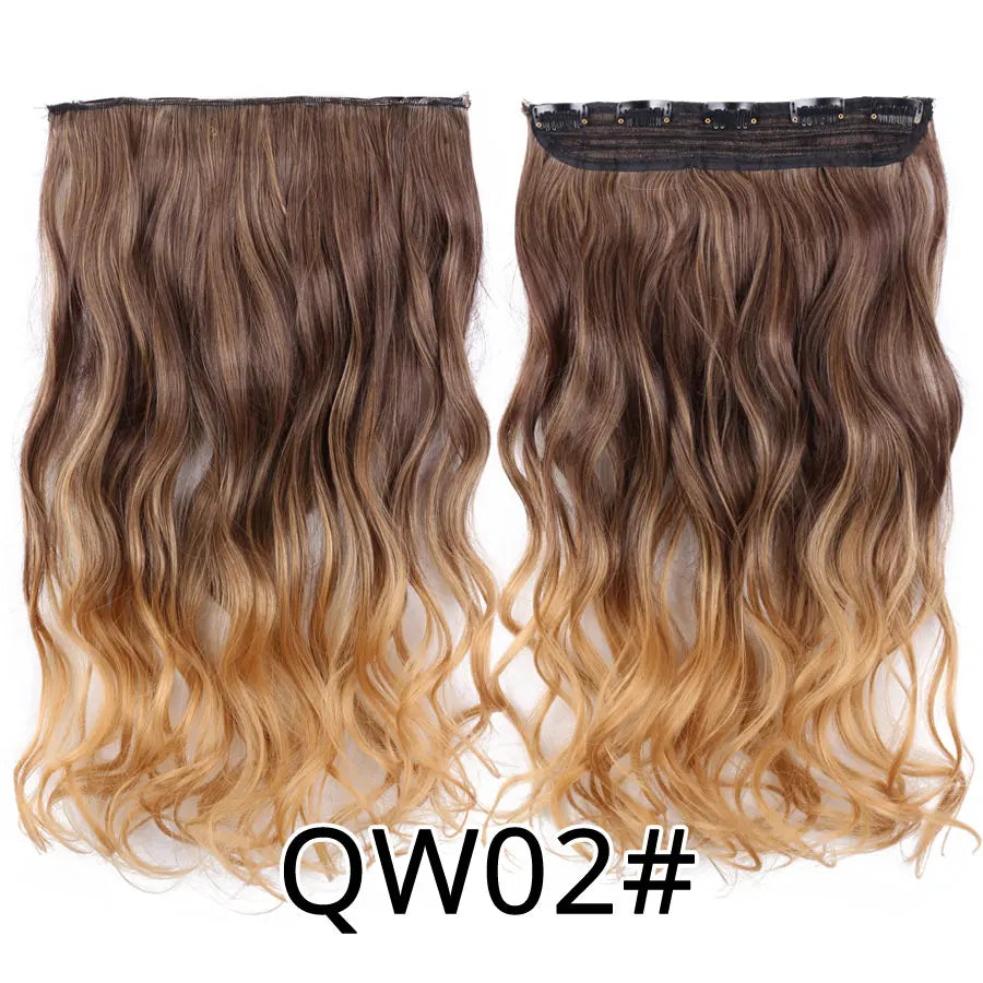 Synthetic 22Inch Clips in Hair Extension Long Straight 5Clip Ombre Black Brown