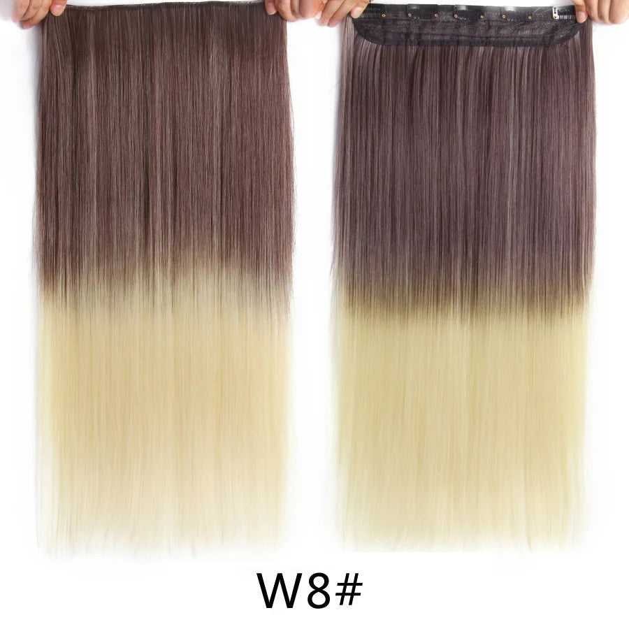 Synthetic 22Inch Clips in Hair Extension Long Straight 5Clip Ombre Black Brown
