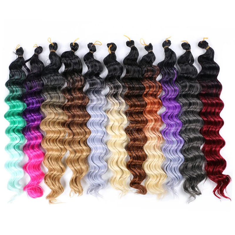 20“Deep Curly Synthetic Hair Deep Wave Bulk Crochet Braid Black Ombre Blue