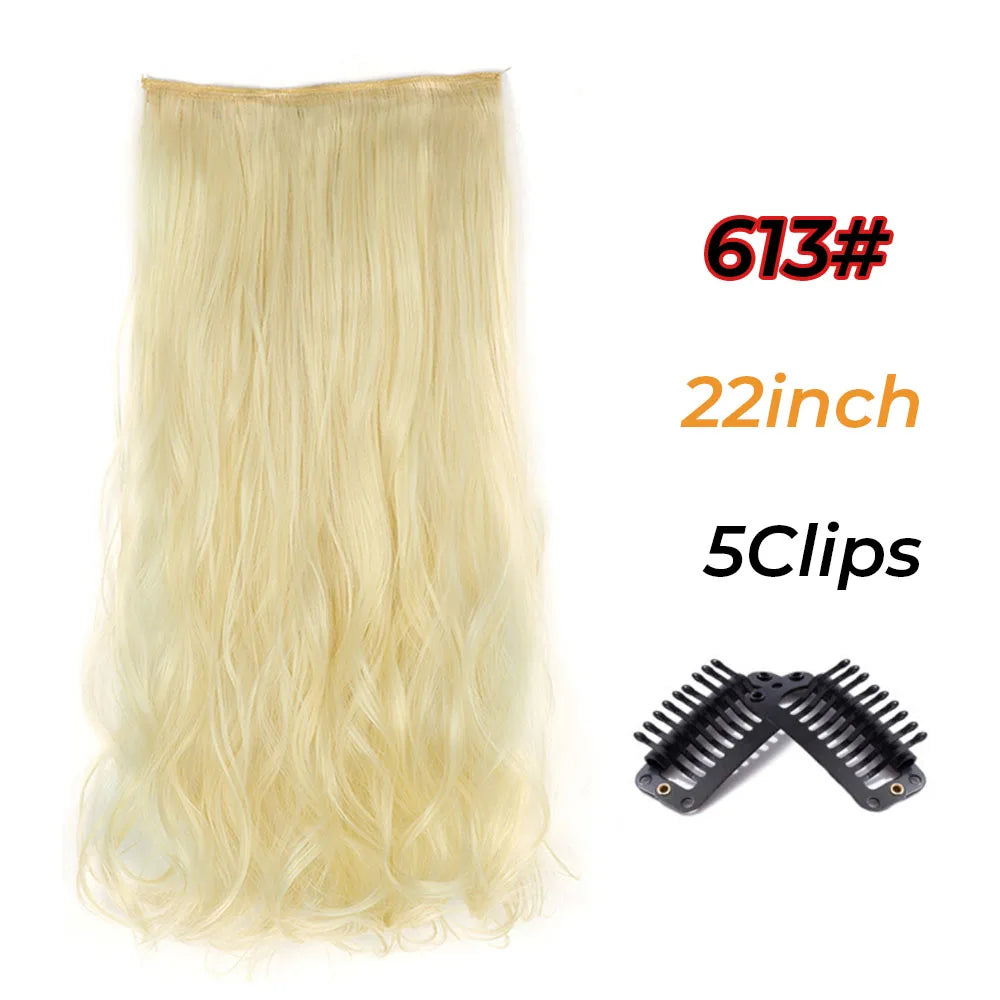 Long Wavy Synthetic 5 Clip In Hair Extensions Black Orange Heat Resistant Hairpieces