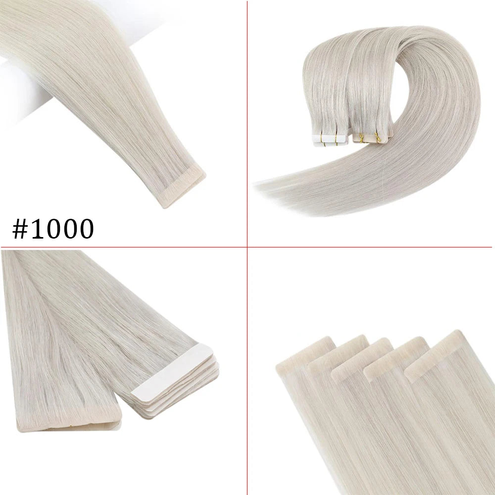 [12 Months] Invisible Seamless Injection Tape Hair Extensions Virgin Whitest Blonde 10A