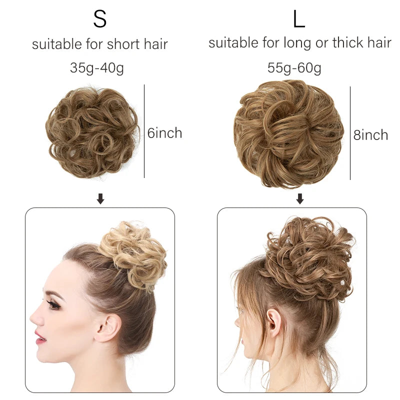 Synthetic Messy Bun Chignon Scrunchies, Wrap Curly Ponytail Hairpiece