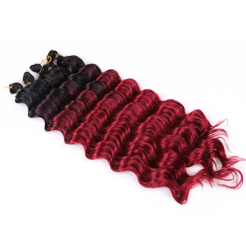 20“Deep Curly Synthetic Hair Deep Wave Bulk Crochet Braid Black Ombre Blue