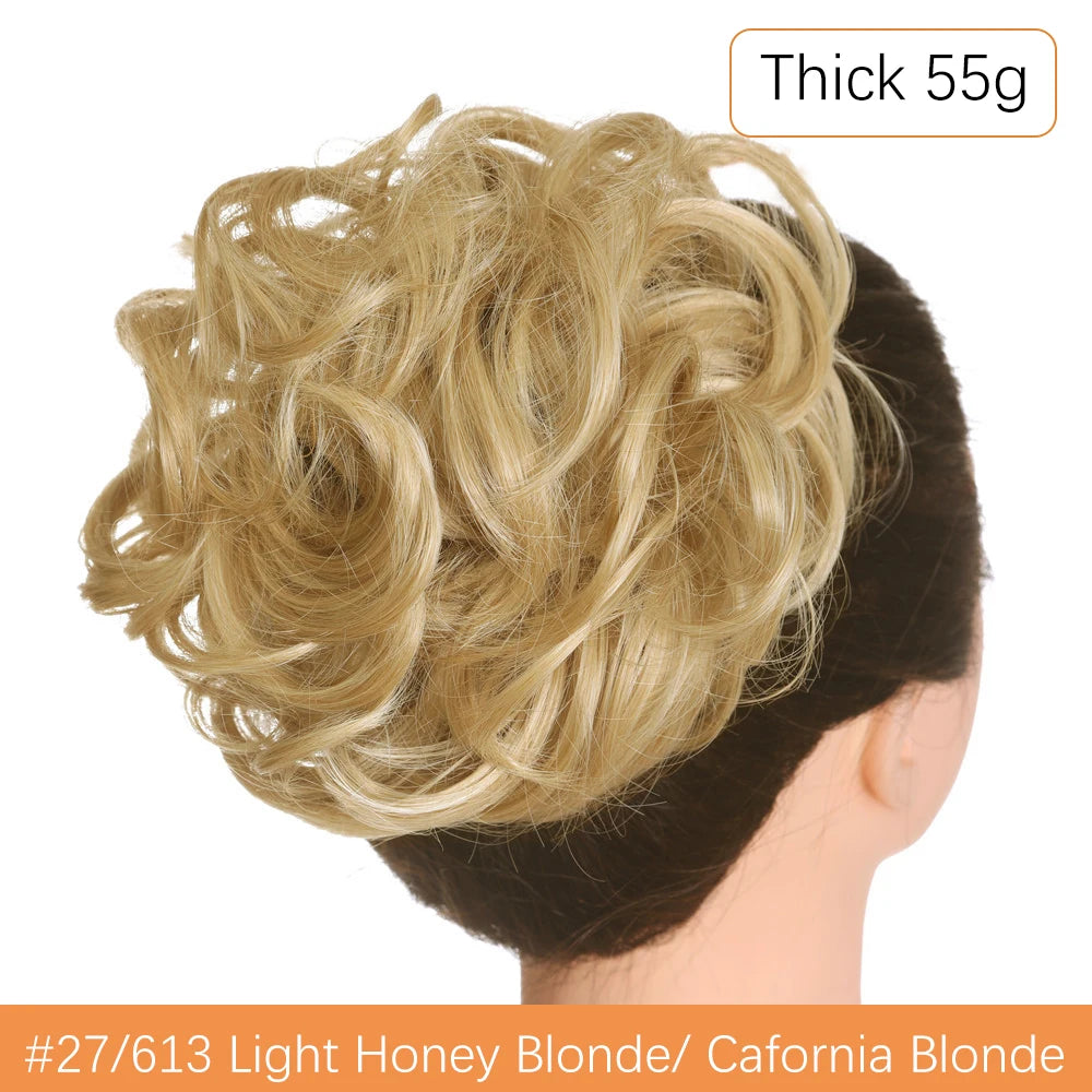 Synthetic Messy Bun Chignon Scrunchies, Wrap Curly Ponytail Hairpiece