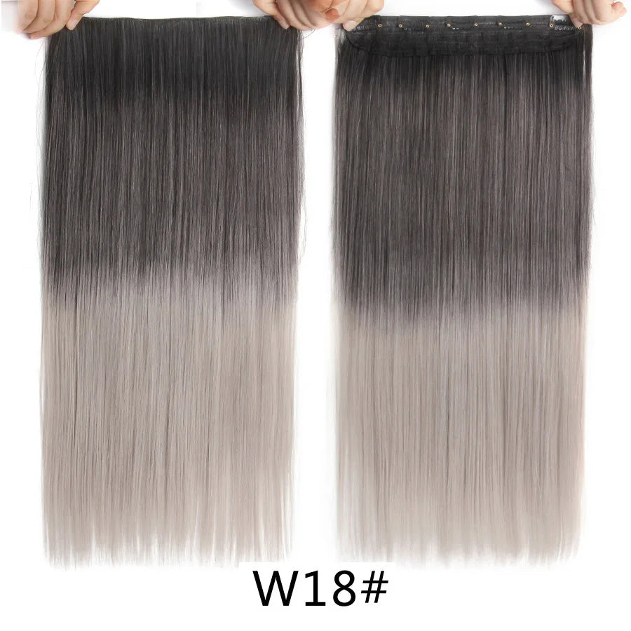 Synthetic 22Inch Clips in Hair Extension Long Straight 5Clip Ombre Black Brown