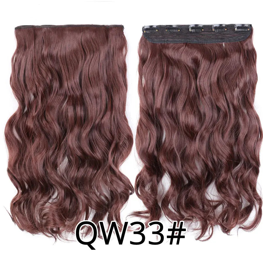 Synthetic 22Inch Clips in Hair Extension Long Straight 5Clip Ombre Black Brown