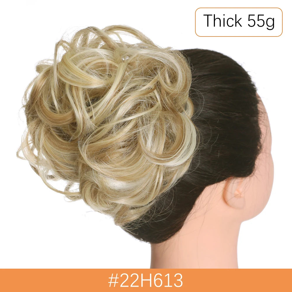 Synthetic Messy Bun Chignon Scrunchies, Wrap Curly Ponytail Hairpiece