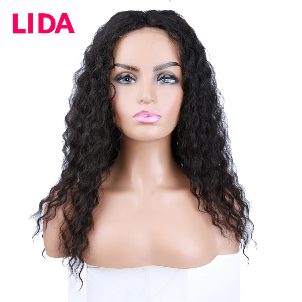 Lace Part Wig Machine Made Natural Wave Premium Mixed Chinese Human Hair Non-Remy Wigs 18Inch