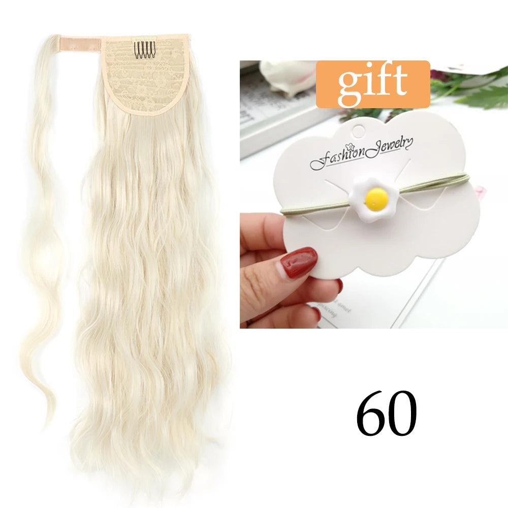 Long Hollywood Wave Ponytail Wrap Around Synthetic Body Clip in Hairpiece Blonde