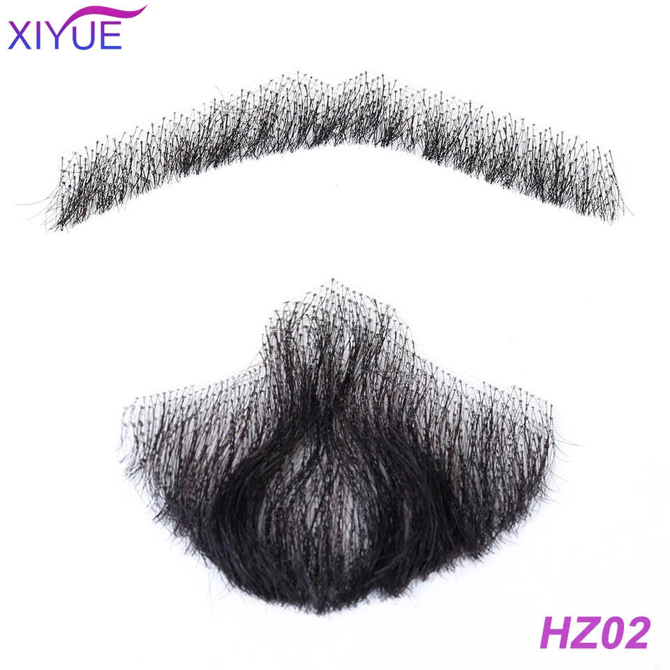 Handmade Real Hair Fake Beard and Moustache for Makeup and Party