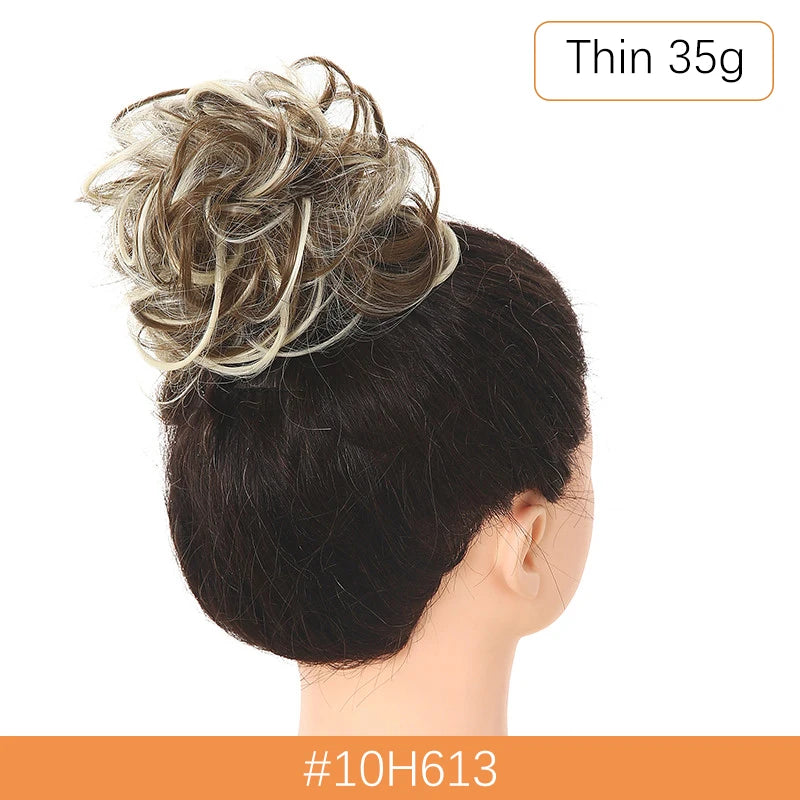 Synthetic Messy Bun Chignon Scrunchies, Wrap Curly Ponytail Hairpiece