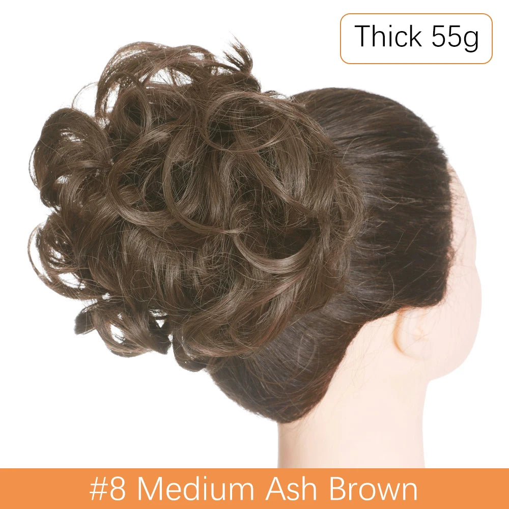 Synthetic Messy Bun Chignon Scrunchies, Wrap Curly Ponytail Hairpiece
