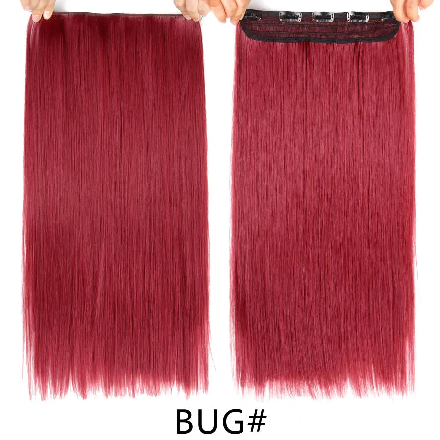Synthetic 22Inch Clips in Hair Extension Long Straight 5Clip Ombre Black Brown