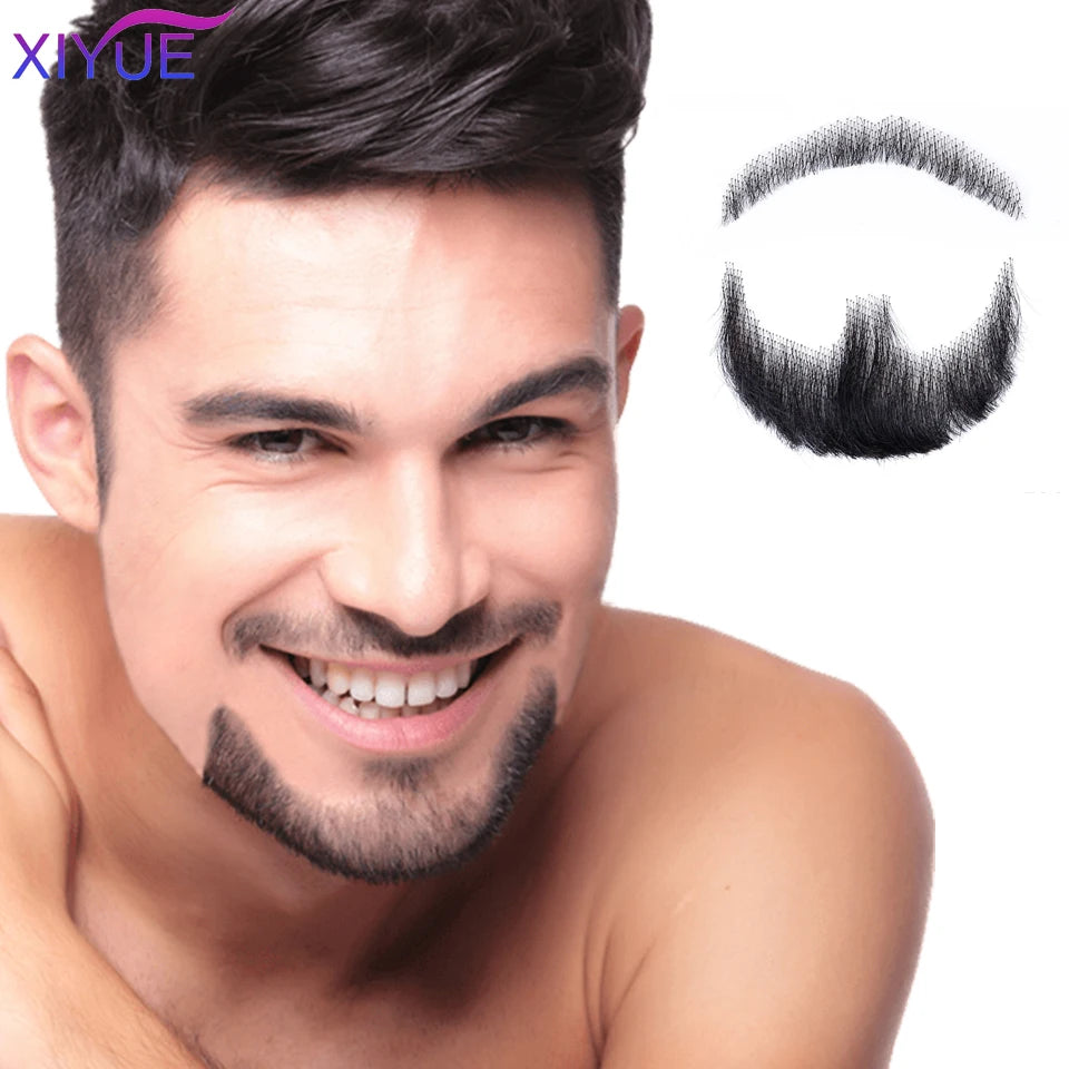 Handmade Real Hair Fake Beard and Moustache for Makeup and Party