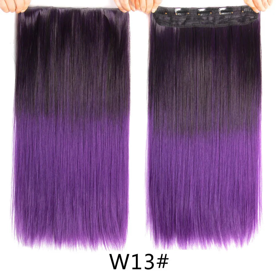 Synthetic 22Inch Clips in Hair Extension Long Straight 5Clip Ombre Black Brown