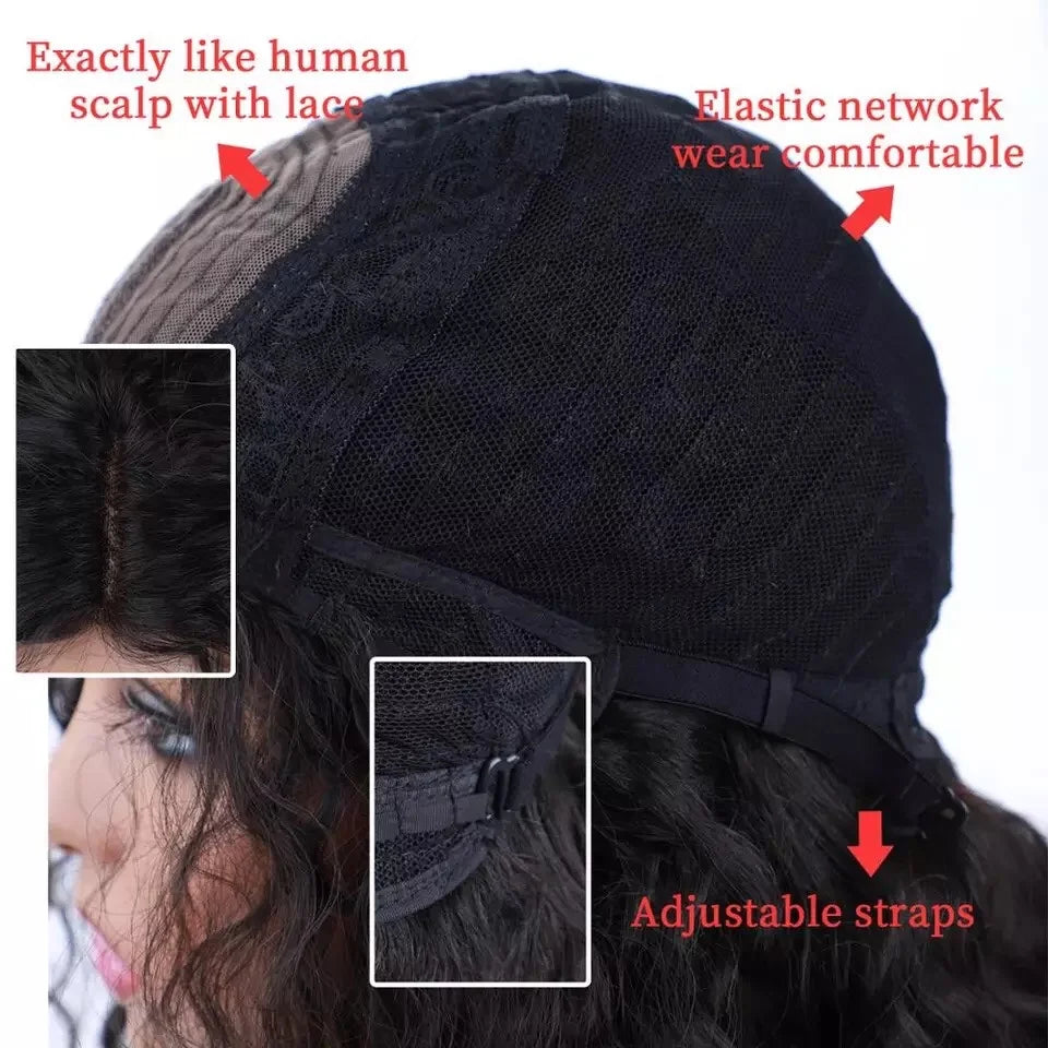 Lace Part Wig Machine Made Natural Wave Premium Mixed Chinese Human Hair Non-Remy Wigs 18Inch