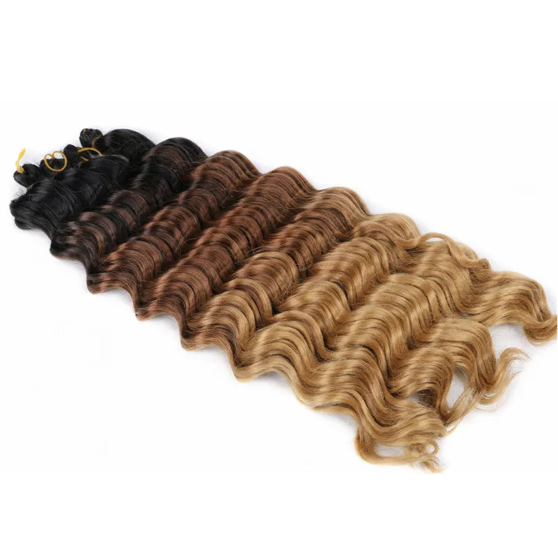 20“Deep Curly Synthetic Hair Deep Wave Bulk Crochet Braid Black Ombre Blue