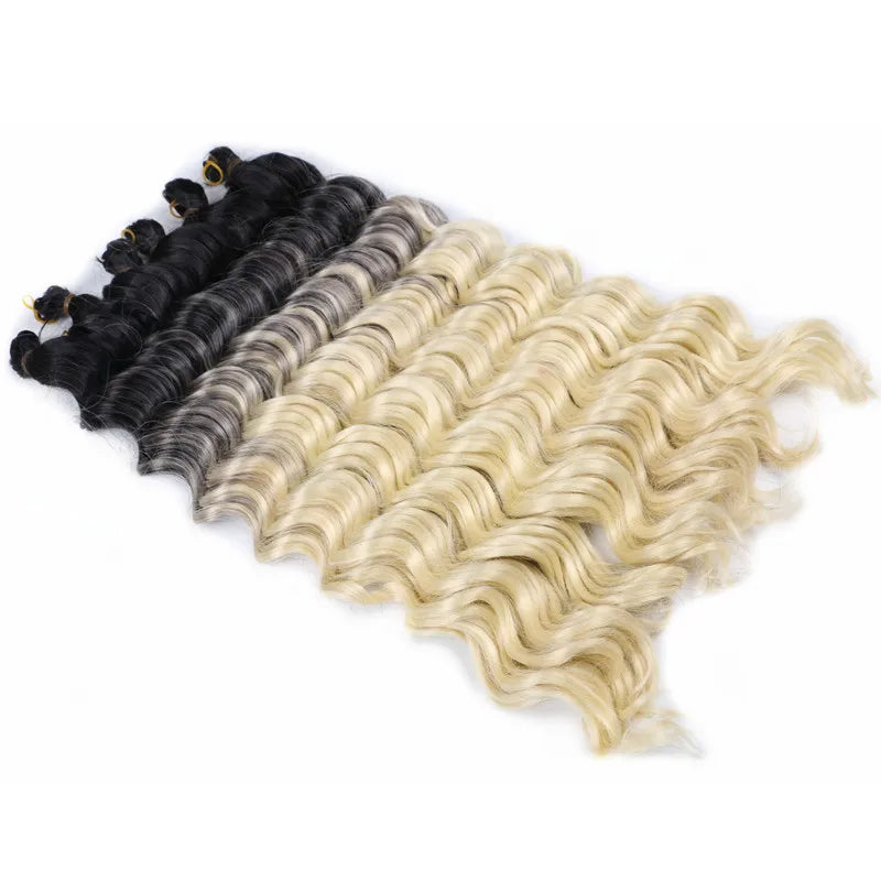 20“Deep Curly Synthetic Hair Deep Wave Bulk Crochet Braid Black Ombre Blue