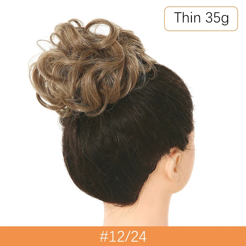Synthetic Messy Bun Chignon Scrunchies, Wrap Curly Ponytail Hairpiece