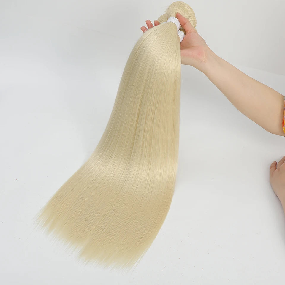 Bone Straight Hair Bundles Salon Natural Extensions Fake Fibers Super Long Synthetic