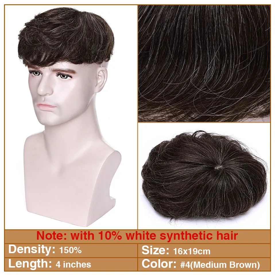 Toupee 16x19cm Human Hair Replacement System Toppers Hairpiece 4Inch Wig Extensions Prosthesis