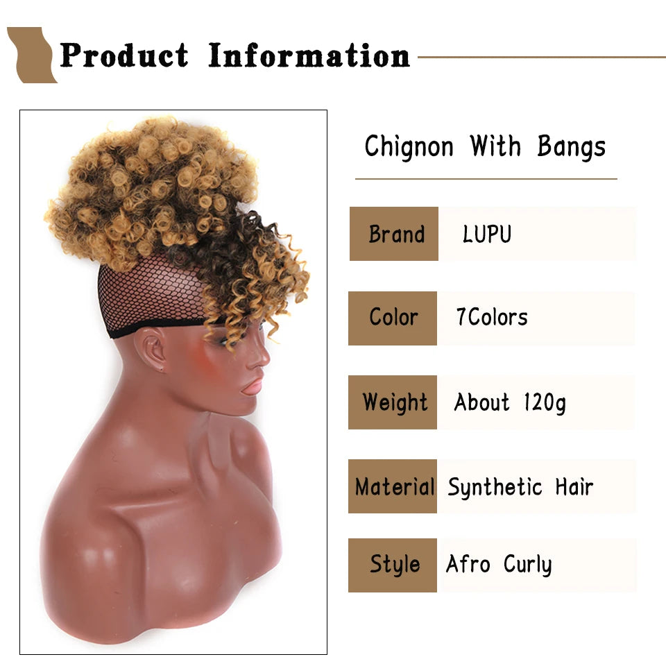 Synthetic Fake Hair Bun Hairpiece Hair Afro Chignon Scrunchies With Bangs Drawstring Ponytail