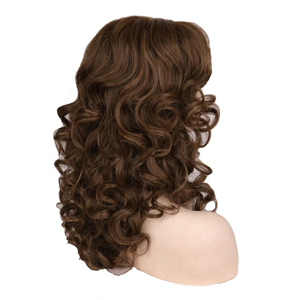 Classic Curly Wig Hair Synthetic Natural Cosplay Brown WIth Blonde Heat Resistant Daily Wigs