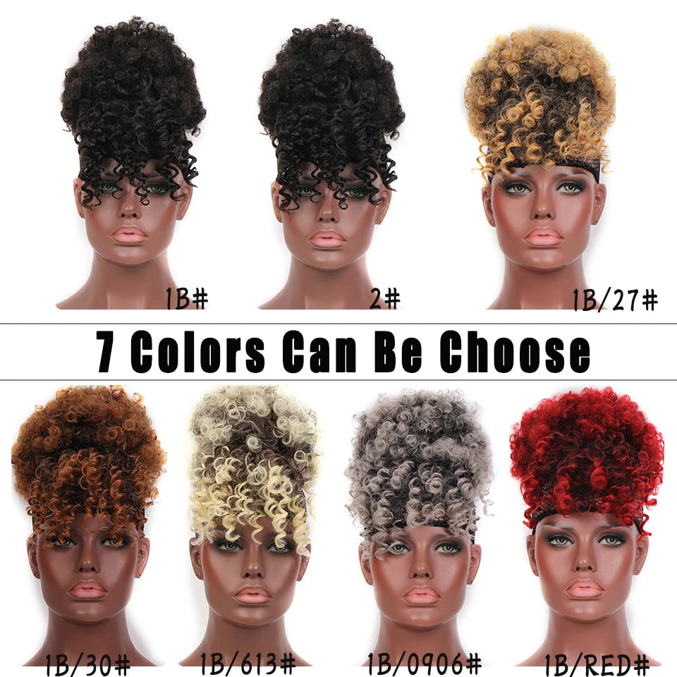 Synthetic Fake Hair Bun Hairpiece Hair Afro Chignon Scrunchies With Bangs Drawstring Ponytail