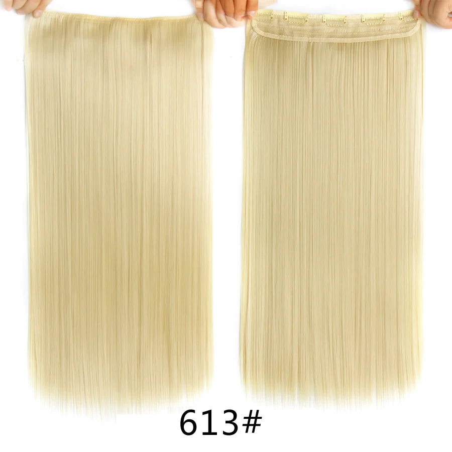 Synthetic 22Inch Clips in Hair Extension Long Straight 5Clip Ombre Black Brown