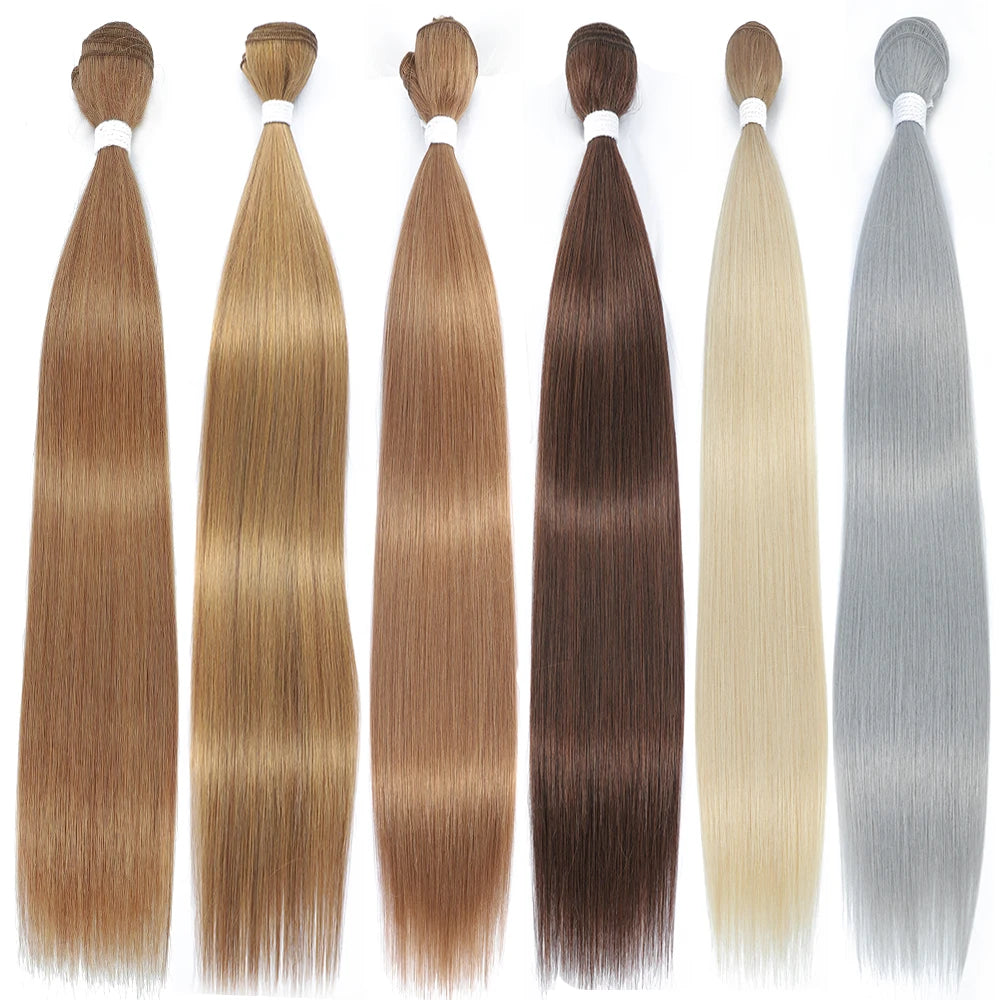 Bone Straight Hair Bundles Salon Natural Extensions Fake Fibers Super Long Synthetic