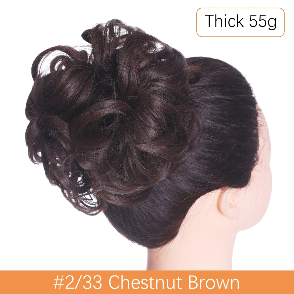 Synthetic Messy Bun Chignon Scrunchies, Wrap Curly Ponytail Hairpiece