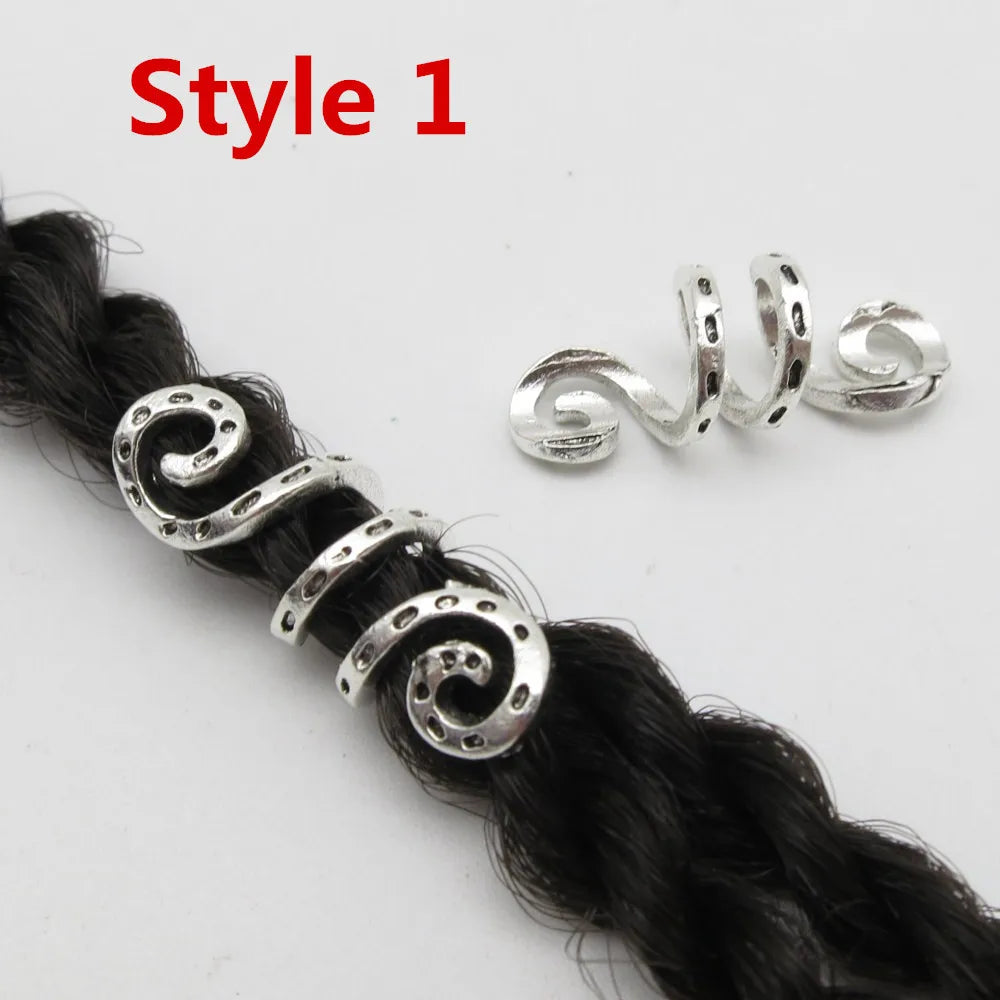 Metal Silvery/golden Viking Spiral Hair Braid Dread Beard Dreadlock Beads Rings Tube