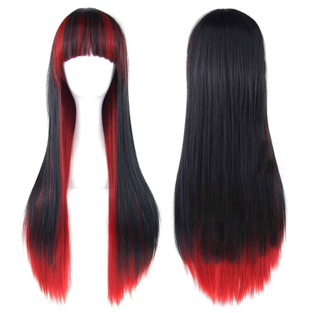 Synthetic Hair Ombre Rainbow Cosplay Wig with Bangs Red Yellow Purple Green Blue Wigs