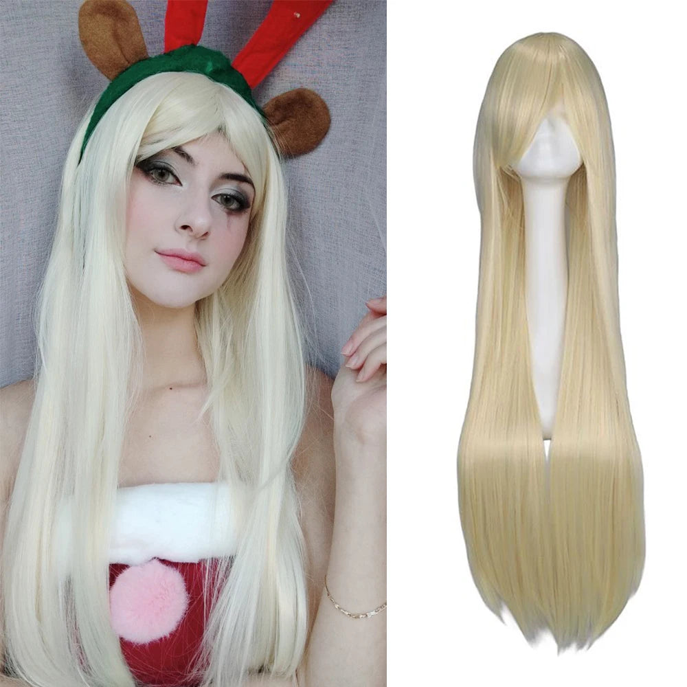 Long Straight Cosplay Wig Black Purple Red Pink Blue Dark Brown Cm