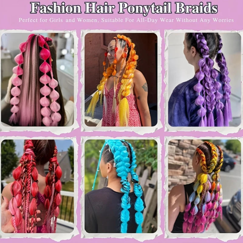 Synthetic 26Inch Long Straight Ponytail Elastic Hair Colorful Braiding Extensions Accessories