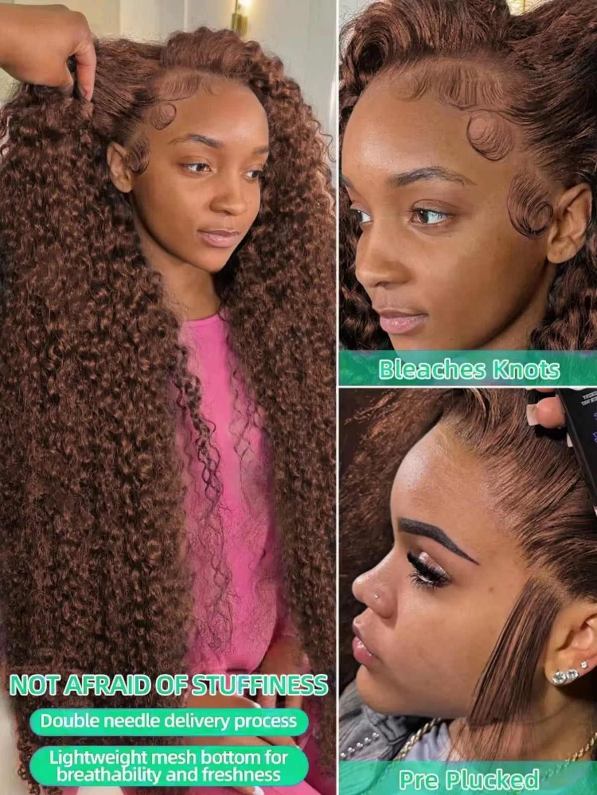 Chocolate Brown 250% Density Curly Lace Front Wig, 13x6 HD Transparent Human
