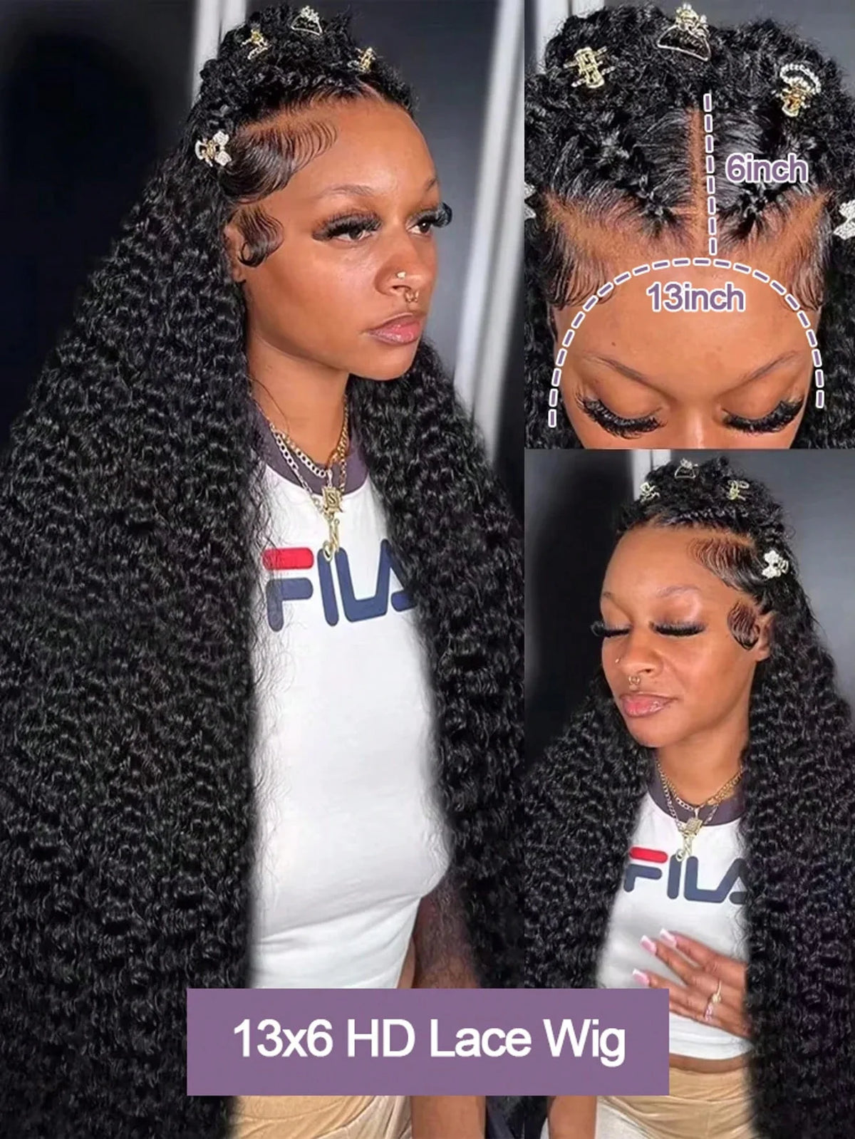 40 Inch Natural Black Water Deep Wave Human Hair Wigs, 13x4 13x6 HD Transparent Lace Frontal Wig 200 Density Pre Plucked Glueless Lace Front Wig
