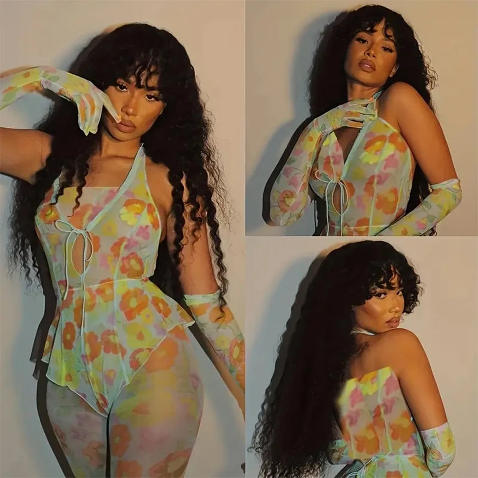 Long Water Wave Human Hair Wigs Bangs Glueless Fringe Kinky Curly Bob