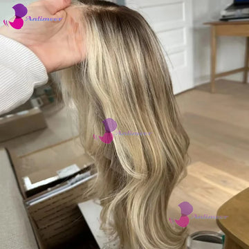 Ash Blonde Human Hair Body Wave Glueless, 180% Density Full Lace Wigs
