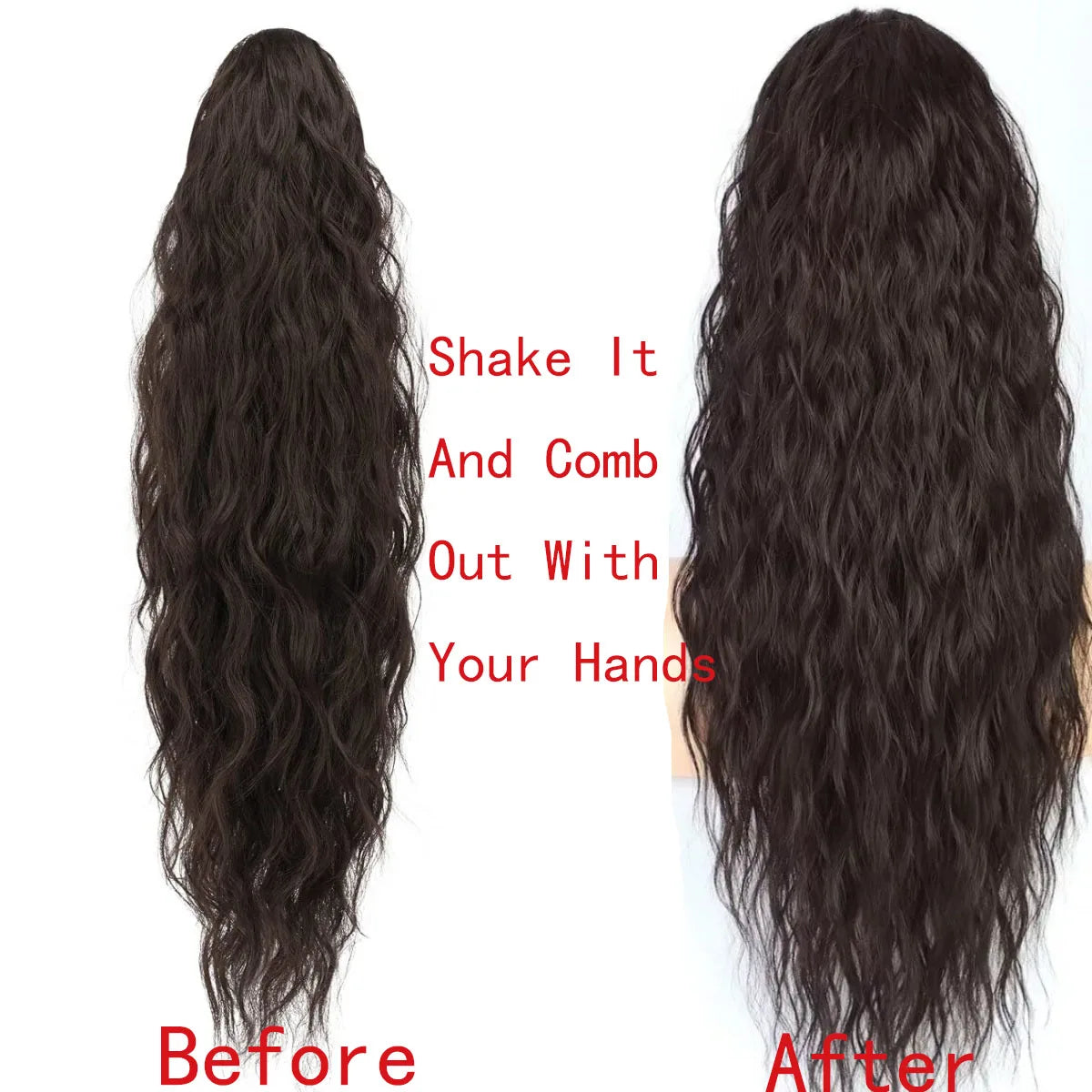 26inch Synthetic Long Curly Wavy Ponytail Extension Drawstring Ponytail Hair Extensions Hairpiece for Party