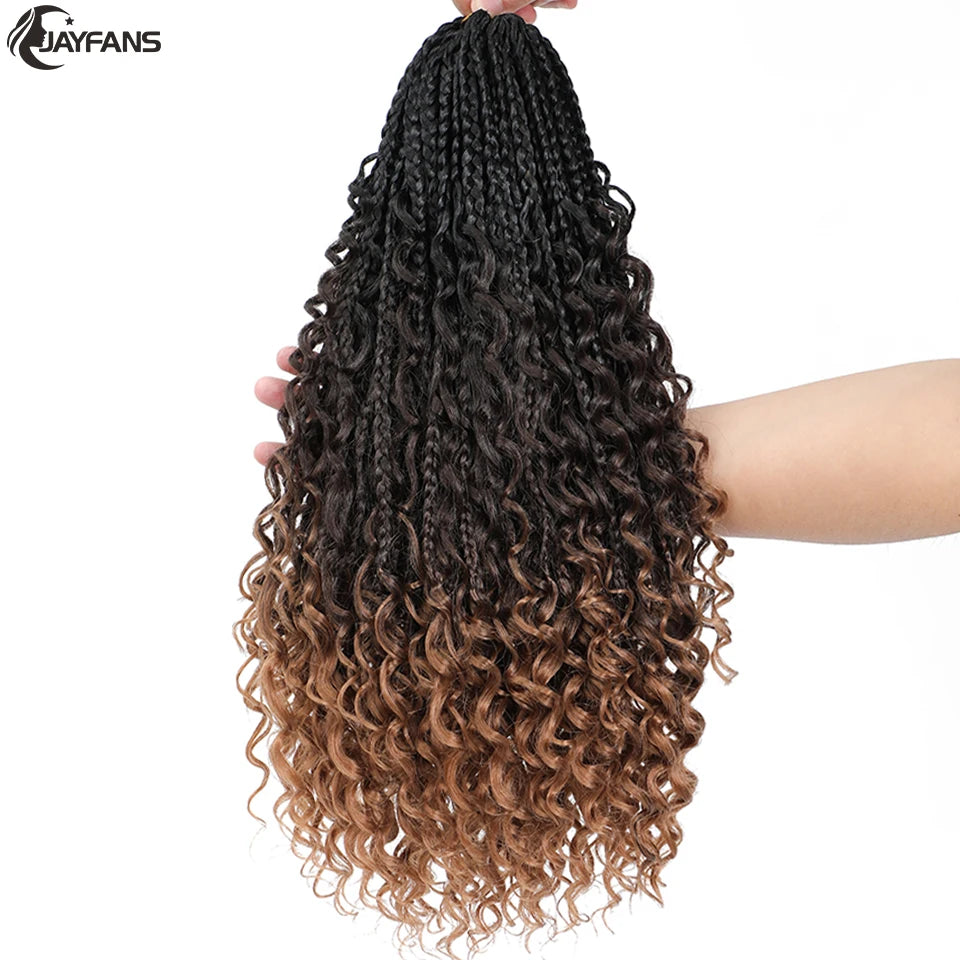 Boho Box Braids Crochet Synthetic Hair Goddess Curly Ends Bohomian