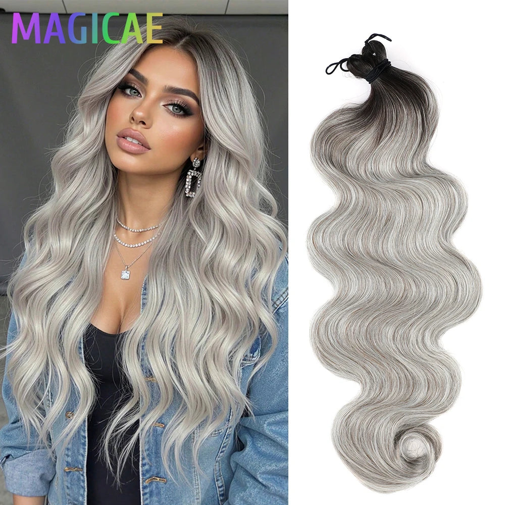 300G 26Inch Ombre Grey Crochet Braids Body Wave Light Brown Highlight Sp4/27/613