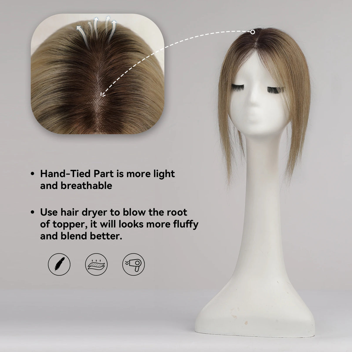 Light Brown Ombre Middle Part Lace Front Topper, 100% Remy Human Hair